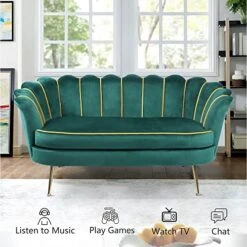 QHITTY Velvet Loveseat, 58'' Velvet Sofa Accent Couch Settee Upholstered Chair, 2 Seater Small Loveseat For Small Spaces, Living Room (Green) -Amazon Store 516dpxNhizL