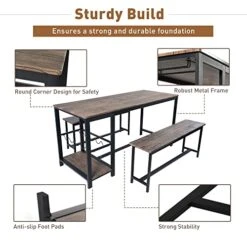 Koreyosh 3 Piece Kitchen Table Set With Bench, 55''Lx25.2''W Dining Table Set For 4,Breakfast Nook Table Set Mid Century Modern Dining Set For Small Spaces Compact W/Storage Shelf Rack, Wine Rack 13 Koreyosh 3 Piece Kitchen Table Set With Bench, 55''Lx25.2''W Dining Table Set For 4,Breakfast Nook Table Set Mid Century Modern Dining Set For Small Spaces Compact W/Storage Shelf Rack, Wine Rack -Amazon Store 516fYCSXSCL