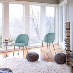 Yaheetech Dining Chairs Velvet Chairs Living Room Chairs Modern Style Upholstered Chairs With Backrest Wooden Style Metal Legs For Leisure, Restaurant, Cafe, Makeup, Set Of 2, Aqua