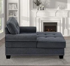 Beaugreen 59" Chaise Lounge Indoor Living Room Chaise Chairs Comfort Sleeper Lounger With Thick Upholstered Seat For Living Room Bedroom Apartment,Dark Gray -Amazon Store 516scqXdr9L