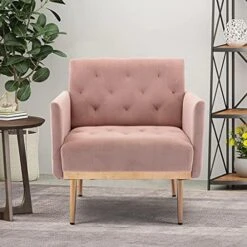 SLEERWAY Modern Velvet Single Sofa Chair, Upholstered Accent Living Room Chair, Comfy Armchair With Rose Golden Metal Legs, Tufted Chair For Reading Or Lounging (Pink) 30 SLEERWAY Modern Velvet Single Sofa Chair, Upholstered Accent Living Room Chair, Comfy Armchair With Rose Golden Metal Legs, Tufted Chair For Reading Or Lounging (Pink) -Amazon Store 516yOddtZyS. AC