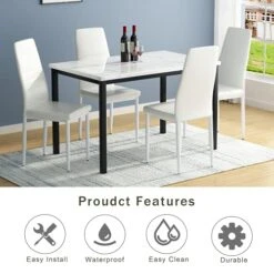 AWQM 5 Pieces Dining Table Set, Kitchen Table Set With Faux Marble Top Table And 4 Faux Leather Upholstered Chairs For Kitchen, Breakfast Nook, Dining Room, White+Beige -Amazon Store 5170Ca05xXL