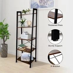 Babion 5-Tier Ladder Shelf, Bookcase Ladder Shelf, Bookshelf Wood Ladder Shelves With Metal Frame, Freestanding Storage Shelves For Home Office Garden (Vintage Color) 9 Babion 5-Tier Ladder Shelf, Bookcase Ladder Shelf, Bookshelf Wood Ladder Shelves With Metal Frame, Freestanding Storage Shelves For Home Office Garden (Vintage Color) -Amazon Store 5171Aw4QLGL 1