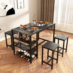 Rxicdeo Dining Table Set For 4, Kitchen Table Set With 1 Bench And 2 Chairs, Dining Room Table With Wine Rack And Storage Shelf, Breakfast Table Space-Saving Dinette For Kitchen, Dining Room (Black) -Amazon Store 5171vurkGUL. AC