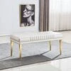 AZhome Modern Luxury Upholstered Bench, White PU Leather Dining Room Channel Ottoman With Gold Stainless Steel Legs -Amazon Store 5176zUOXfzL