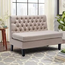 Andeworld Modern Loveseat Settee Bench Sofa Upholstered Banquette Couch For Dining Living Room Hallway Or Entryway Seating (Slate) -Amazon Store 5178YMJ64 L. AC