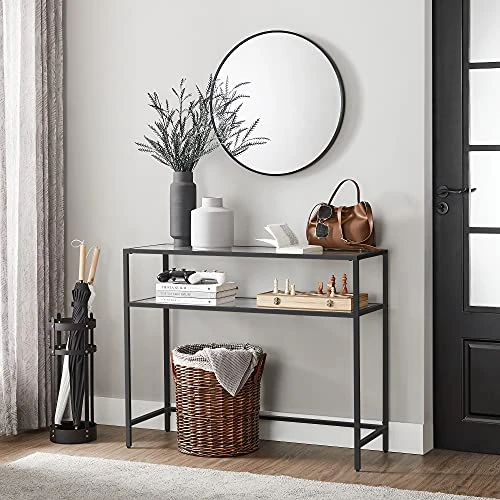 VASAGLE 39.4 Inch Console Sofa Table, Modern Entryway Table, Tempered Glass Table, Metal Frame, 2 Shelves, Adjustable Feet, For Living Room, Hallway, Black ULGT025B01 4 VASAGLE 39.4 Inch Console Sofa Table, Modern Entryway Table, Tempered Glass Table, Metal Frame, 2 Shelves, Adjustable Feet, For Living Room, Hallway, Black ULGT025B01 - Image 2