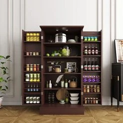 Kepptory 47” Pantry Cabinet, Kitchen Pantry Storage Cabinet With Doors & Adjustable Shelves, Brown Freestanding Buffet Cupboards Sideboard For Living Room And Dinning Room, Sturdy And Durable