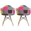 2xhome Modern Dining Side Chairs From Molded Plastic Armchair Shell With Natural Wooden Legs, Multicolor Ann, Set Of 2