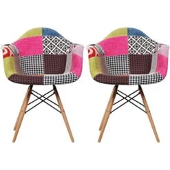 2xhome Modern Dining Side Chairs From Molded Plastic Armchair Shell With Natural Wooden Legs, Multicolor Ann, Set Of 2