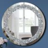 Crystal Crush Diamond Sparkly Round Silver Mirror For Wall Decoration 20x20x1 Inch Wall Hang Frameless Bling Stylish Gorgeous Glam Mirror Vanity Home Decor. -Amazon Store 517KYLToJ5L