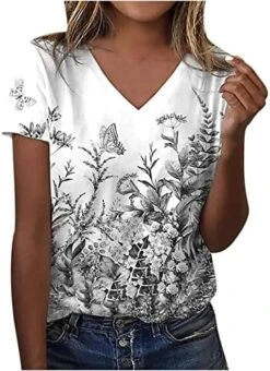 Summer Tops For Women 2023 Floral Printed Round Neck Shirts Casual Short Sleeve T-Shirts Slim Fit Loose Workout Blouses -Amazon Store 517WbZ0CgML. AC