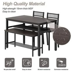 Bigbiglife Dining Table Set For 4, Modern Kitchen Table And 2 Chairs With 1 Bench, Wood Dining Room Set With 2 Storage Racks And 4 S-Hooks For Small Space Home Kitchen, Dark Grey -Amazon Store 517ac4jYmyL