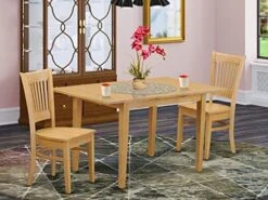East West Furniture NOVA3-OAK-W 3 Piece Kitchen Table Set For Small Spaces Contains A Rectangle Dining Table With Butterfly Leaf And 2 Dining Room Chairs, 32x54 Inch, Oak -Amazon Store 517hzzyO6NL. AC