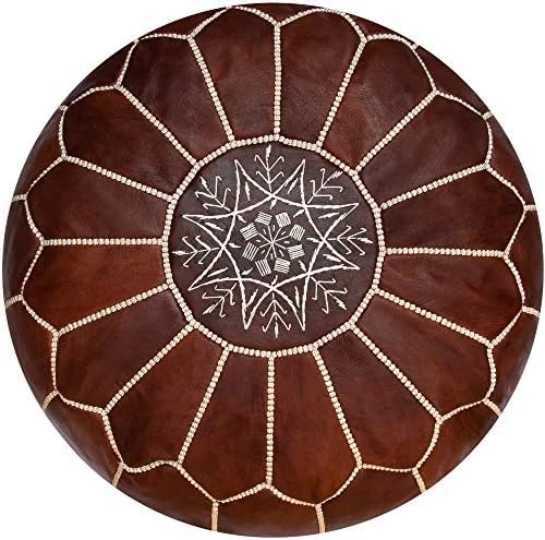 Premium Moroccan Leather Pouf - Handmade - Delivered Stuffed - Ottoman, Footstool, Floor Cushion (Cognac Brown) 15 Premium Moroccan Leather Pouf - Handmade - Delivered Stuffed - Ottoman, Footstool, Floor Cushion (Cognac Brown) - Image 13