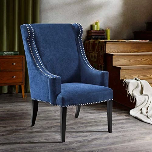 Madison Park Marcel Accent Chairs - Hardwood, Faux Velvet Living Room Chairs - Blue Navy, Classic Elegant Style Living Room Sofa Furniture - 1 Piece Swoop Wing Arm Bedroom Chairs Seats 4 Madison Park Marcel Accent Chairs - Hardwood, Faux Velvet Living Room Chairs - Blue Navy, Classic Elegant Style Living Room Sofa Furniture - 1 Piece Swoop Wing Arm Bedroom Chairs Seats - Image 2