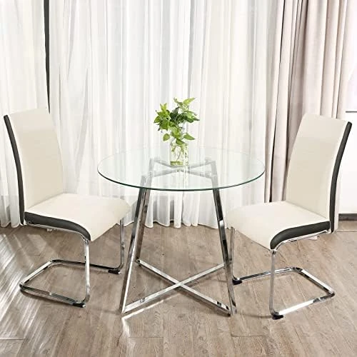 Bacyion Dining Table Set For 4 Person - Tempered Glass Table And PU Leather Chairs -Modern Kitchen Table And Chairs Set For Home, Kitchen, Living Room, Breakfast Nook (White) 7 Bacyion Dining Table Set For 4 Person - Tempered Glass Table And PU Leather Chairs -Modern Kitchen Table And Chairs Set For Home, Kitchen, Living Room, Breakfast Nook (White) - Image 5