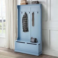 YOLENY 3-in-1 Entryway Hall Tree Storage Bench, 71" Wooden Coat Rack Bench With 5 Steel Double Hooks & Anti-Topple Anchor For Living Room, Home, Space Saving, White -Amazon Store 517rDc2qA5L. AC