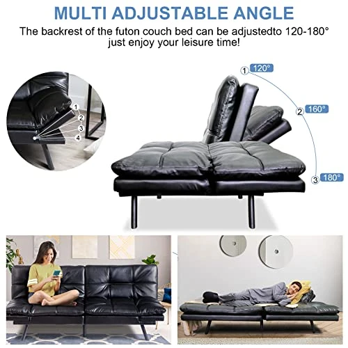 MUUEGM Futon Sofa Bed,Memory Foam Futon Bed,Faux Leather Sofa Couch With Adjustable Armrests And Back,Convertible Sleeper Sofa,Couches For Living Room,Guest Room,Apartment And Small Space/Black 6 MUUEGM Futon Sofa Bed,Memory Foam Futon Bed,Faux Leather Sofa Couch With Adjustable Armrests And Back,Convertible Sleeper Sofa,Couches For Living Room,Guest Room,Apartment And Small Space/Black - Image 4