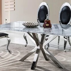 Goderfuu Marble Dining Table For 6 - Marble Dining Room Table With Silver Stainless Steel Base, 78 Inch Rectangle Dining Table Modern Dining Room Table For 6, Gray White Dining Table With Marble Top -Amazon Store 517wy15e2eL