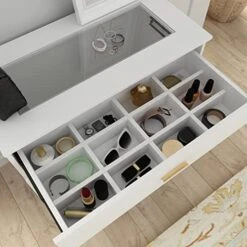 Homsee Modern Dresser Storage Chest With 3 Drawers, Glass Top & Jewelry Organizer, Wood Dresser Chest With Metal Legs For Bedroom, Living Room & Hallway, White (31.5”L X 15.7”W X 28.7”H) 11 Homsee Modern Dresser Storage Chest With 3 Drawers, Glass Top & Jewelry Organizer, Wood Dresser Chest With Metal Legs For Bedroom, Living Room & Hallway, White (31.5”L X 15.7”W X 28.7”H) -Amazon Store 517x7e7JiyL