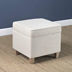 Homepop Home Decor | K7342-F2067 | Classic Square Storage Ottoman With Lift Off Lid | Ottoman With Storage For Living Room & Bedroom, Cream Woven -Amazon Store 517yiX2lFJL