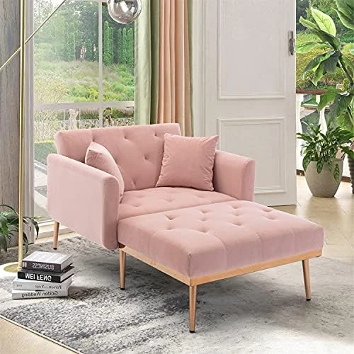 NOSGA Modern Tufted Velvet Sofa Chaise Lounge Indoor, Adjustable Backrest Lounge Sofa With Thick Padded, Convertible Reclining Chair With Rose Golden Metal Legs For Living Room Home Office(Pink) 9 NOSGA Modern Tufted Velvet Sofa Chaise Lounge Indoor, Adjustable Backrest Lounge Sofa With Thick Padded, Convertible Reclining Chair With Rose Golden Metal Legs For Living Room Home Office(Pink) - Image 7