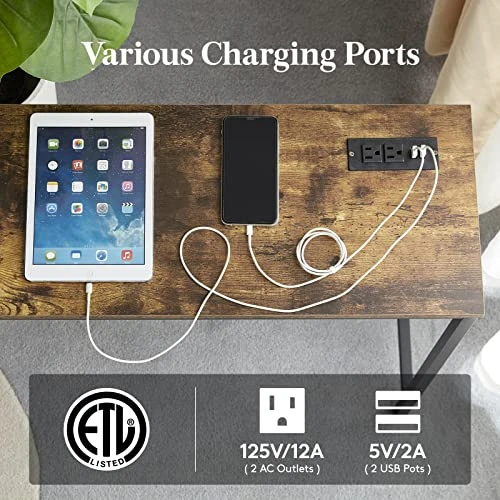 Lifewit 39.4” Console Entryway Table With 2 Power Outlets And 2 USB Ports,Industrial Narrow Sofa Table For Hallway, Living Room,Bedroom,Kitchen, Metal Frame, Rustic Brown, Easy Assembly 5 Lifewit 39.4” Console Entryway Table With 2 Power Outlets And 2 USB Ports,Industrial Narrow Sofa Table For Hallway, Living Room,Bedroom,Kitchen, Metal Frame, Rustic Brown, Easy Assembly - Image 3