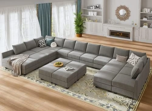 HONBAY Oversized Modular Sofa Couch With Ottoman U Shape Couch With Chaise Sleeper Sofa With Storage Seats, Bluish Grey 13 HONBAY Oversized Modular Sofa Couch With Ottoman U Shape Couch With Chaise Sleeper Sofa With Storage Seats, Bluish Grey - Image 11