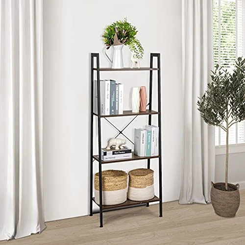 Vagowin 4 Tier Ladder Shelf, Rustic Ladder Bookshelf With Steel Frame For Living Room, Bedroom, Farmhouse, Office, Vintage Brown 7 Vagowin 4 Tier Ladder Shelf, Rustic Ladder Bookshelf With Steel Frame For Living Room, Bedroom, Farmhouse, Office, Vintage Brown - Image 5