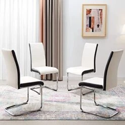 Modern Dining Chairs Set Of 2, Kitchen Chairs, Faux Leather Dining Room Chairs With High Back Soft Padded, Chrome Legs For Home Kitchen (2 Grey Chairs) -Amazon Store 518EOdl7qvL. AC