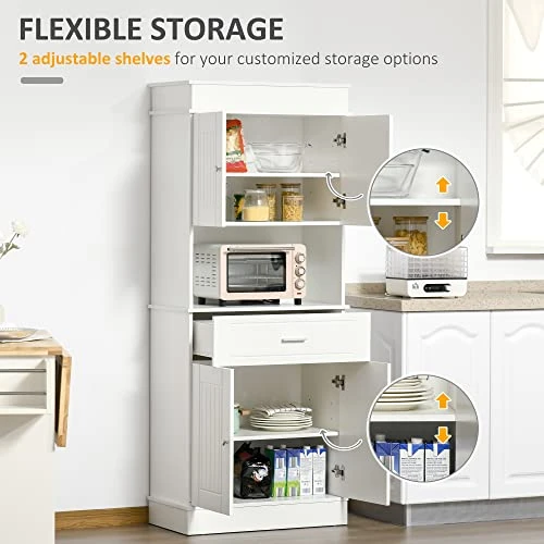 HOMCOM 72" Kitchen Buffet With Hutch, Freestanding Pantry Cupboard With Utility Drawer, 2 Door Cabinets And Countertop, White Wood Grain 6 HOMCOM 72" Kitchen Buffet With Hutch, Freestanding Pantry Cupboard With Utility Drawer, 2 Door Cabinets And Countertop, White Wood Grain - Image 4