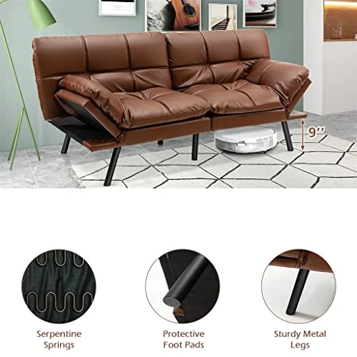 JAHH Convertible Futon Sofa Bed Memory Foam Couch Sleeper W/Adjustable Armrest Brown 5 JAHH Convertible Futon Sofa Bed Memory Foam Couch Sleeper W/Adjustable Armrest Brown - Image 3