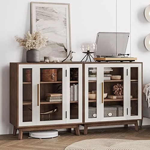 BELLEZE Sideboard Buffet Cabinet With 3 Drawers & 2 Doors, Console Table For Kitchen Glass Storage Cabinet Coffee Bar Accent Cabinet For Living Room Dining Room Hallway, White 11 BELLEZE Sideboard Buffet Cabinet With 3 Drawers & 2 Doors, Console Table For Kitchen Glass Storage Cabinet Coffee Bar Accent Cabinet For Living Room Dining Room Hallway, White - Image 9