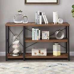 LIFUSTTG Industrial Console Table, Rustic Sofa Table For Living Room, Entry/Hallway Table With 3-Tier Open Storage Shelves, Rustic Brown 47 Inch -Amazon Store 518Qeo3p2nS