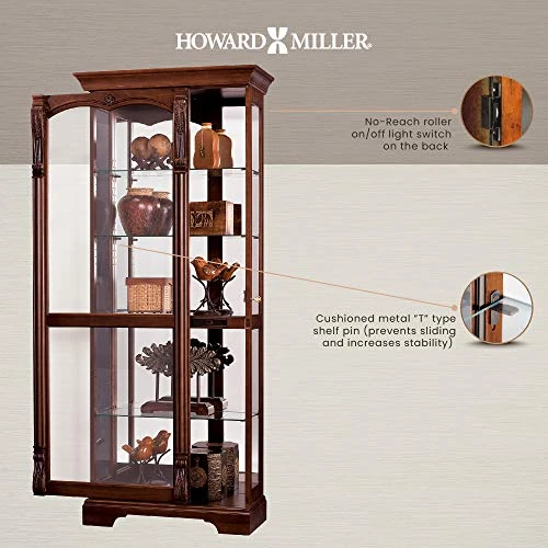 Howard Miller Bernadette Curio Cabinet 680-501 – Hampton Cherry Finish, Heavily Distressed Home Decor, Four Glass Shelves, Five Level Display Case, Locking Slide Door, Halogen Light 7 Howard Miller Bernadette Curio Cabinet 680-501 – Hampton Cherry Finish, Heavily Distressed Home Decor, Four Glass Shelves, Five Level Display Case, Locking Slide Door, Halogen Light - Image 5
