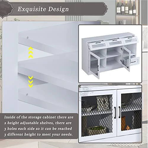 Harper & Bright Designs Storage Cabinet, Kitchen Sideboard Multifunctional Buffet Cabinet With 4 Drawers, Mesh Metal Doors With Adjustable Shelves And Wineglass Holders, White 5 Harper & Bright Designs Storage Cabinet, Kitchen Sideboard Multifunctional Buffet Cabinet With 4 Drawers, Mesh Metal Doors With Adjustable Shelves And Wineglass Holders, White - Image 3