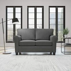 Edenbrook Willow Upholstered Loveseat With Rolled Arms – Living Room Furniture – Charcoal Small Loveseat - Seats Two – Loveseat For Small Spaces