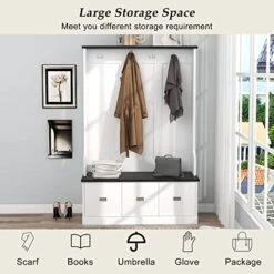 FRITHJILL Hall Tree, 72.1" 3-in-1 Hall Tree Storage Bench And Coat Rack, Entryway Storage Organizer -Amazon Store 518fxtUxkjL