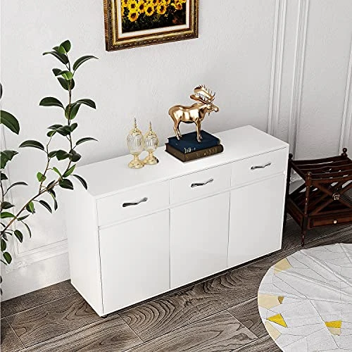 RASOO Buffet Cabinet Kitchen Cabinet Storage Sideboard Cabinet Cupboard Sideboard Buffet Kitchen Room (White -3 Doors And 3 Drawers) 3 RASOO Buffet Cabinet Kitchen Cabinet Storage Sideboard Cabinet Cupboard Sideboard Buffet Kitchen Room (White -3 Doors And 3 Drawers)