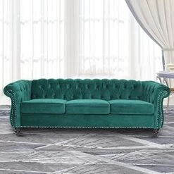 NOSGA Modern Chesterfield Fabric 3 Seater Couch Furniture, Deep Button Tufted Chesterfield Velvet Sofa With Scroll Arms, Upholstery Nailhead Trim Sofa Couches For Living Room(Green) 15 NOSGA Modern Chesterfield Fabric 3 Seater Couch Furniture, Deep Button Tufted Chesterfield Velvet Sofa With Scroll Arms, Upholstery Nailhead Trim Sofa Couches For Living Room(Green) -Amazon Store 518mghp007L. AC