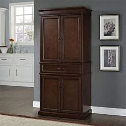 BOWERY HILL Kitchen Pantry Solid Wood Storage Cabinet In Mahagony