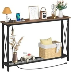Yoobure Console Tables Entryway 47.3" Sofa Tables Narrow Long Entry Table With USB Ports Behind Couch Entrance Hallway Table With Stable Metal Support Living Room, Rustic Brown -Amazon Store 518rPhYz5wL. AC