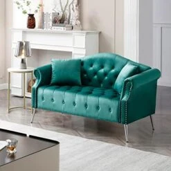 Homtique Sofa Set For Living Room 2 Piece, Modern Velvet Loveseat Sofa Set Upholstered Button Tufted Nailhead Trimming Rolled Arm And Metal Legs, Velvet Sofa Couch With 4 Pillows For Home (Beige) -Amazon Store 518tRMKM nL. AC