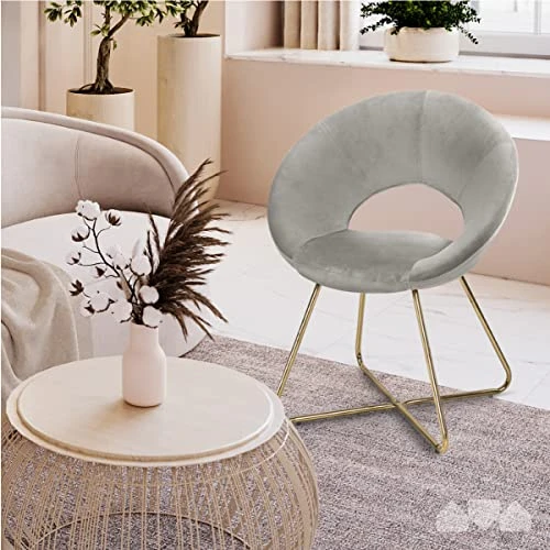 Milliard Circle Velvet Accent Chair For Living Room, Bedroom And Home Office With Gold Legs (Velvet Grey) 3 Milliard Circle Velvet Accent Chair For Living Room, Bedroom And Home Office With Gold Legs (Velvet Grey)