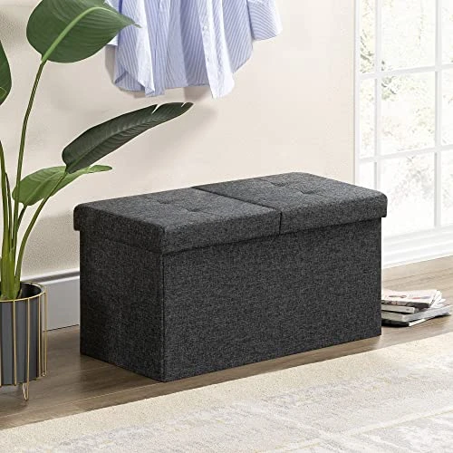 Otto & Ben 30" Storage Ottoman With SMART LIFT Top, Upholstered Tufted Bench, Foot Rest, Dark Grey 4 Otto & Ben 30" Storage Ottoman With SMART LIFT Top, Upholstered Tufted Bench, Foot Rest, Dark Grey - Image 2