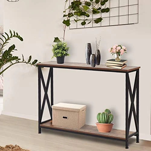 Kinbor Industrial Sofa Console Table Rustic Hallway Table Entryway Table With Storage Shelf For Entryway, Living Room, Corridor, Brown Finish 3 Kinbor Industrial Sofa Console Table Rustic Hallway Table Entryway Table With Storage Shelf For Entryway, Living Room, Corridor, Brown Finish
