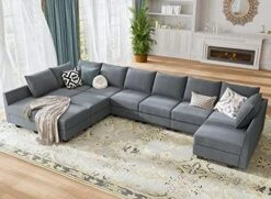 HONBAY Oversized Modular Sofa Couch With Ottoman U Shape Couch With Chaise Sleeper Sofa With Storage Seats, Bluish Grey 21 HONBAY Oversized Modular Sofa Couch With Ottoman U Shape Couch With Chaise Sleeper Sofa With Storage Seats, Bluish Grey -Amazon Store 5197o4tCAkL. AC