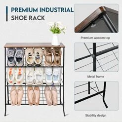 ZOES HOMEWARE 4-Tier Metal Shoe Rack For Closet Entryway,Narrow Shoe Organizer With 3 Slanted Shelves And Wood Top Shelf For Narrow Space,Skinny Space Saving Shoe Rack For Front Door,Hallway, Black 13 ZOES HOMEWARE 4-Tier Metal Shoe Rack For Closet Entryway,Narrow Shoe Organizer With 3 Slanted Shelves And Wood Top Shelf For Narrow Space,Skinny Space Saving Shoe Rack For Front Door,Hallway, Black -Amazon Store 519Bx5DqvtL