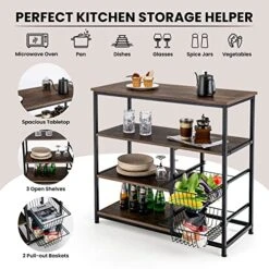 PETSITE Kitchen Bakers Rack, 4-Tier Coffee Bar Station With 2 Pull-Out Baskets, Industrial Microwave Oven Stand, Free Standing Utility Storage Shelf -Amazon Store 519CrNlGhbL